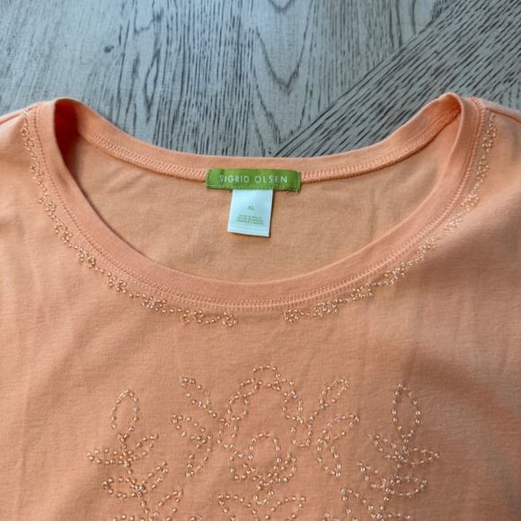Sigrid Olsen Women's Size XL Peach Beaded  T-Shirt Top - Picture 9 of 10